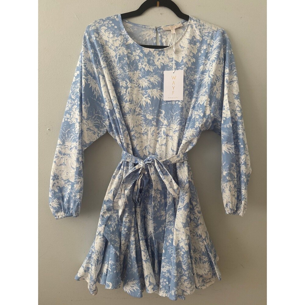 NEW‎ Wayf Altonia Botanical Print Swing Dress in Blue Toile Women's Size Small
